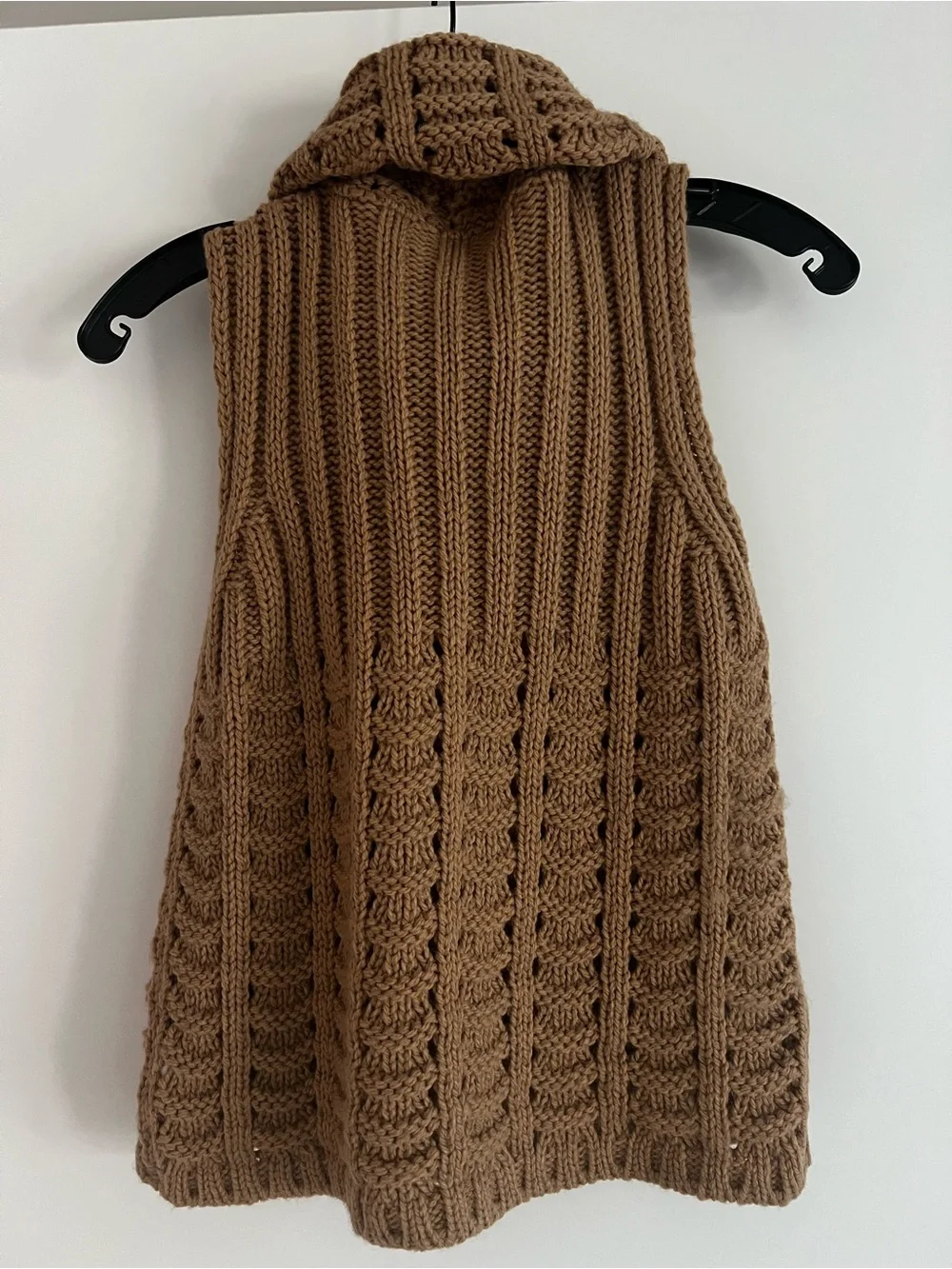Sleeveless Cowl Neck Cable Knit Sweater - Brown